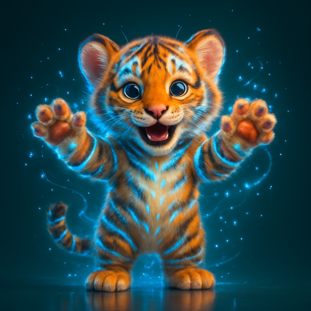 ace67-এ লগইন করার পর একটি মিষ্টি কার্টুন বাঘের বাচ্চা জাদুকরী আলো ছড়ায়